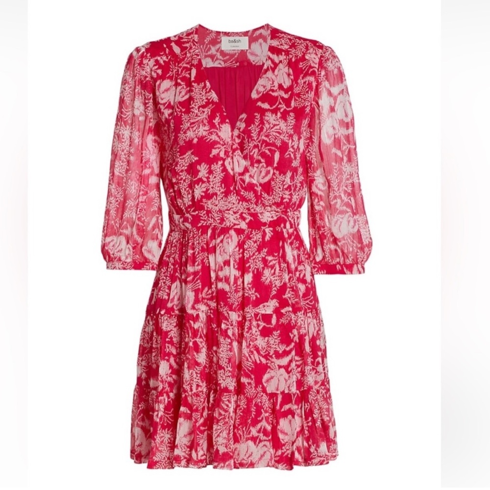 Pink Floral Wrap Sundress with V-Neck